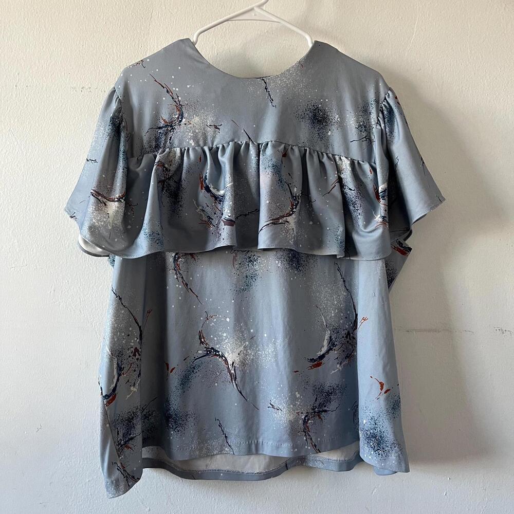 Vintage 1960s All Yours California Light Blue Blouse - Paint Splatter Design